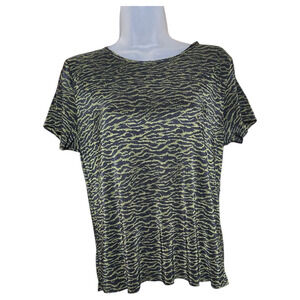 Vtg Nicola Wom Medium Short Sleeve Crinkle Top Green Black 90s Witchy Whimsigoth